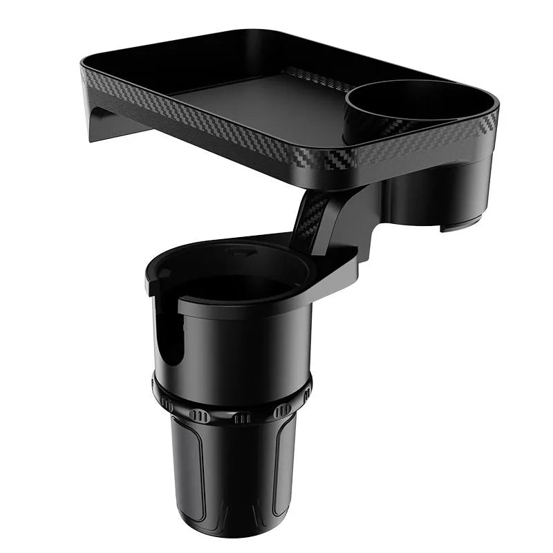 Black ABS car-mounted rotating dinner tray holder with cup and plate storage compartments