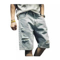 Ripped denim outer wear fifth pants in light blue loose fit cropped trousers