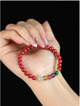 Purple gold cinnabar crystal string beads bracelet with manual processing in couple style