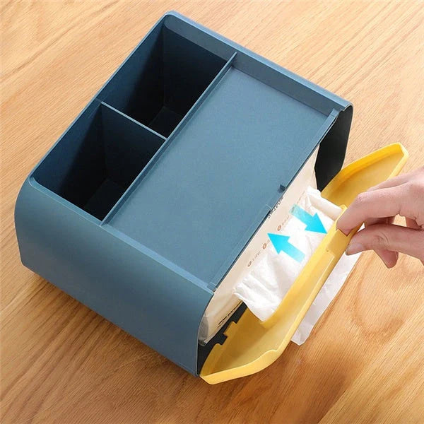 Stylish Tissue Box with Hidden Storage - a multifunctional desktop organizer with tissue dispenser and hidden compartment for small items