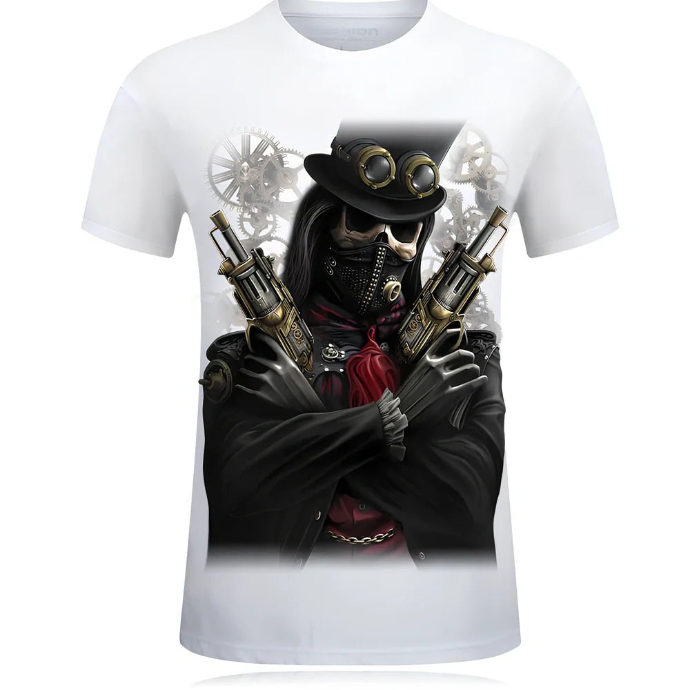 Cotton 3D design t-shirt with high temperature fixed pattern in black, white, or navy blue