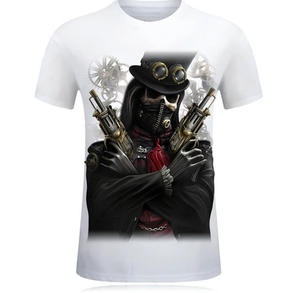 Cotton 3D design t-shirt with high temperature fixed pattern in black, white, or navy blue