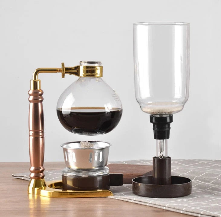 Siphon Coffee Maker with glass pot and wooden handle for 3 people
