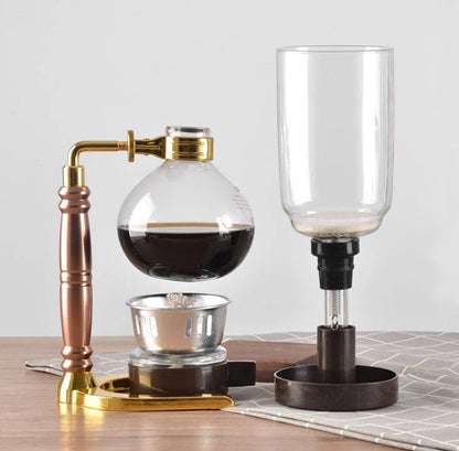 Siphon Coffee Maker with glass pot and wooden handle for 3 people