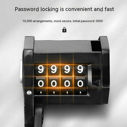 Black bicycle combination lock with flip-action mechanism and 4-digit dials for key-free security