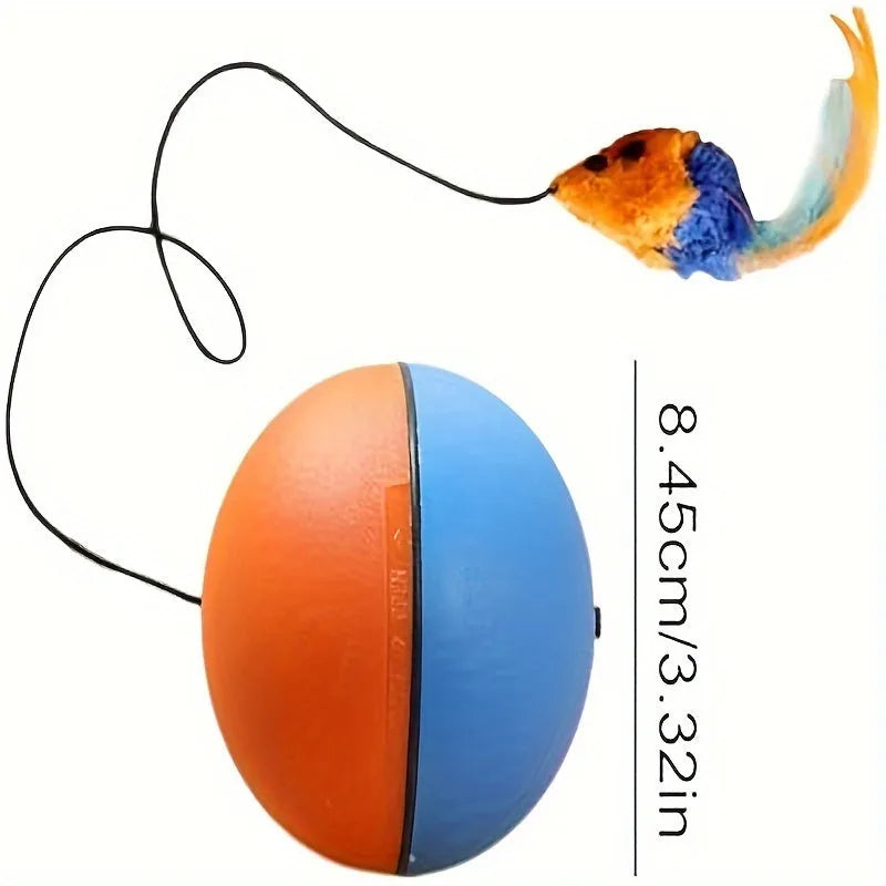 Blue and orange interactive cat toy set with plush mouse and ball for indoor exercise