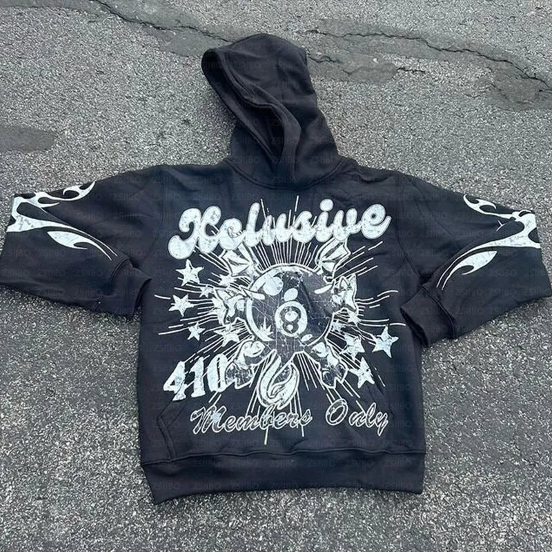 Personalised loose pullover with front letter printing and a kangaroo pocket in a street hipster style.