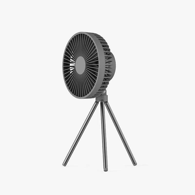 Versatile outdoor camping fan with portable USB rechargeable tripod design, multi-purpose functionality, and powerful 10,000mAh battery