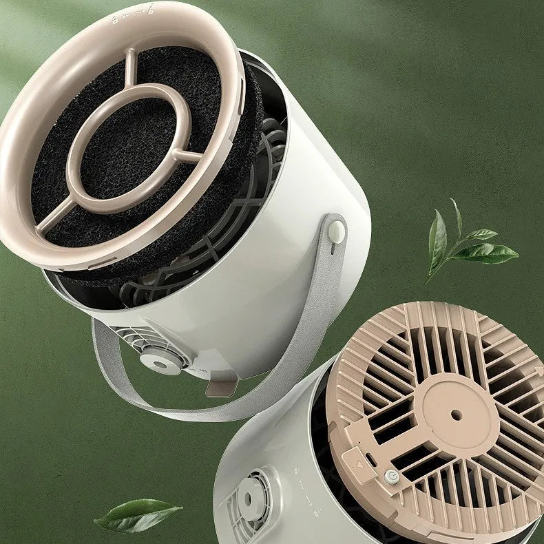 Milky white portable desktop kitchen extractor fan with tripod and USB cable