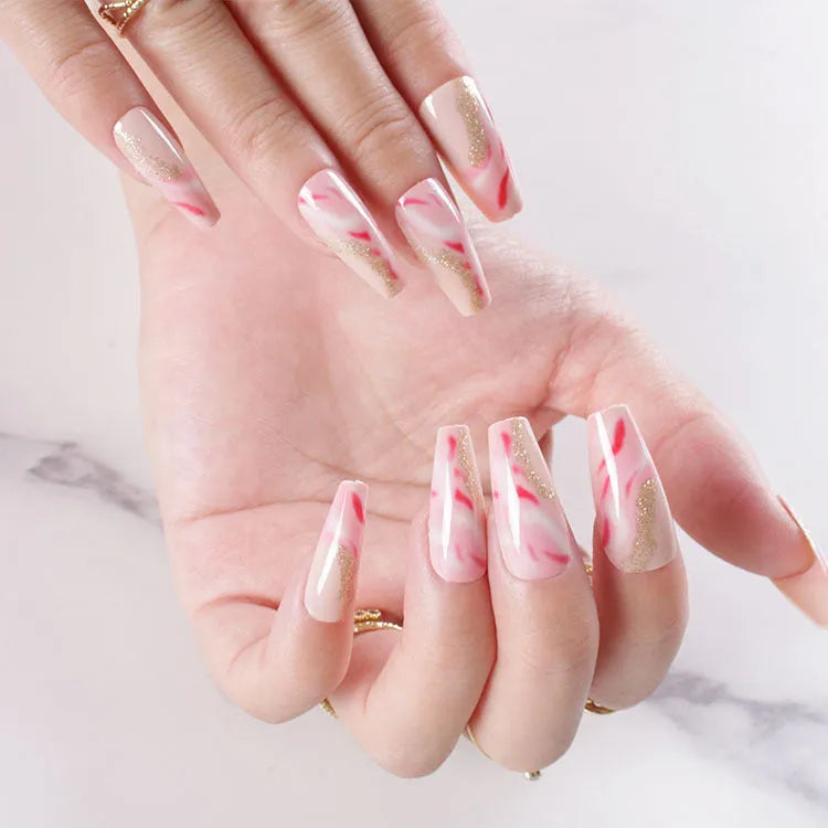 One Second Wearable Manicure false nails set with 24 pieces showing rose, tulip, leopard print, and XINGX patterns