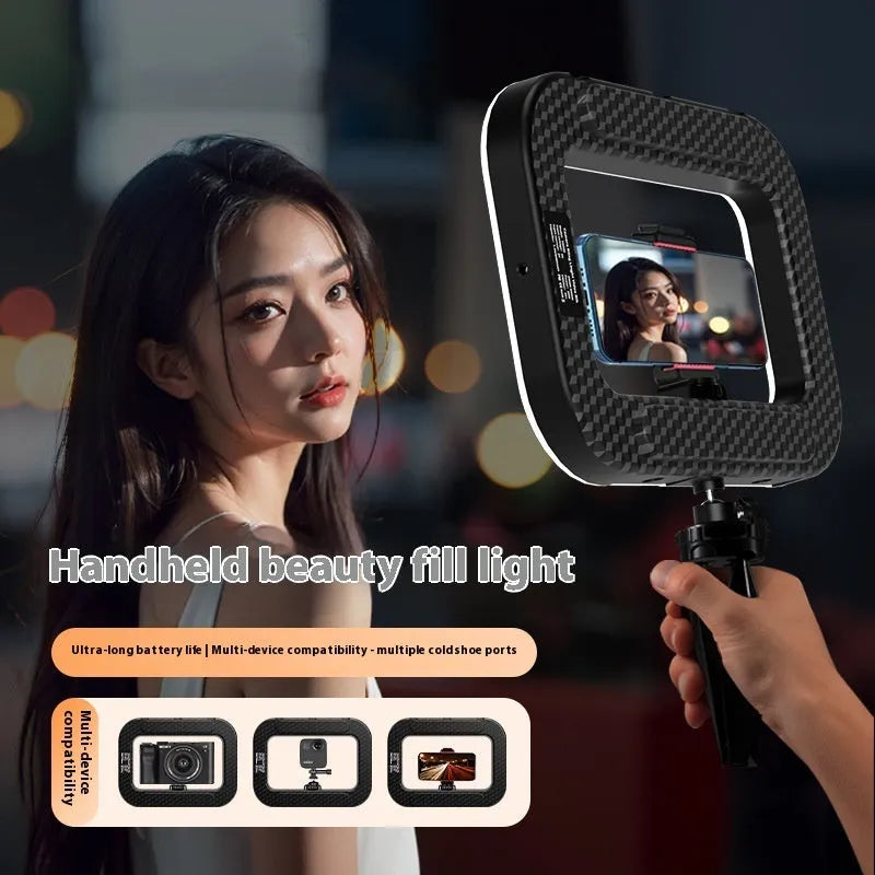 Mobile phone fill-in light kit with rechargeable lamp, desktop bracket, and phone holder for live broadcasting