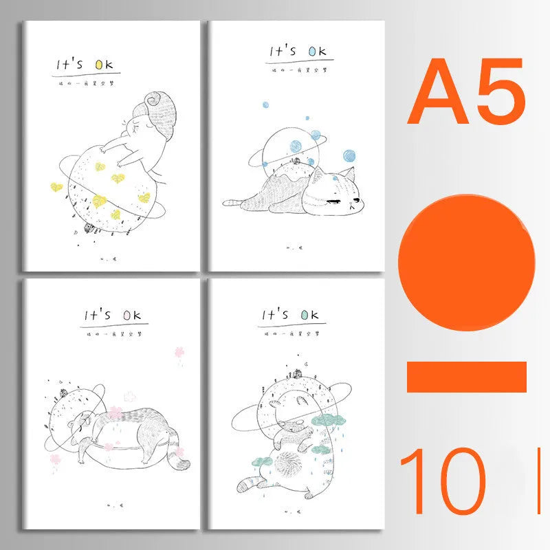 Set of 10 thread-bound A5 notebooks with kraft paper covers showing bear and sakura designs