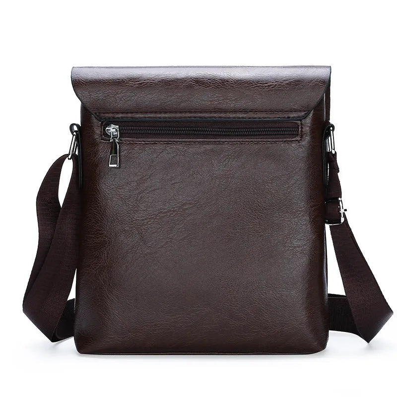 Vertical men's casual PU leather backpack in solid colour with letter print for business commute