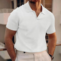 Men's slim fit lapels t-shirt in heavy waffle texture, shown in a solid colour