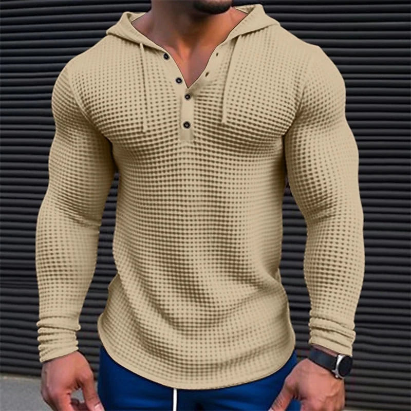 Men's slim fit waffle knit pullover in solid colours for spring and autumn wear