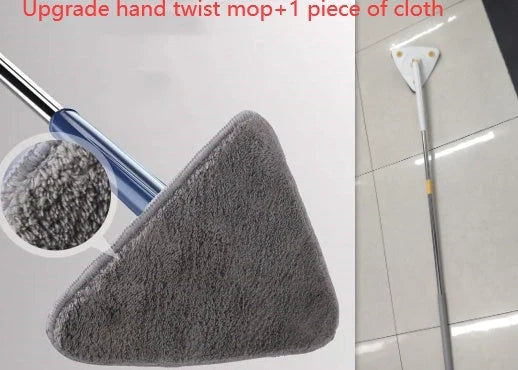 Extendable Triangle Mop with 360° rotatable head for deep cleaning in blue and white