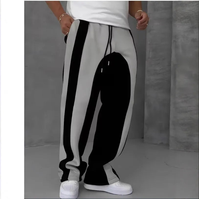 Straight sports pants loose fit polyester joggers black or grey digital printing autumn casual wear