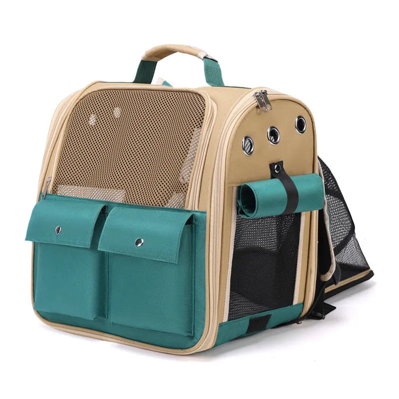 Extendable nylon pet backpack in solid colour with 18-litre cabin capacity for cats and small dogs