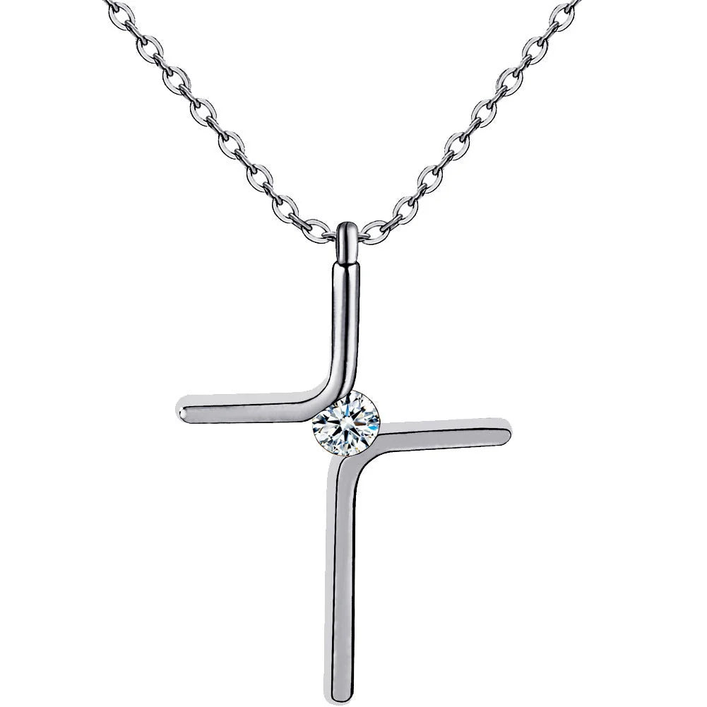 Titanium steel cross pendant necklace with water wave chain and inlaid gold treatment