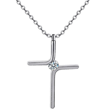 Titanium steel cross pendant necklace with water wave chain and inlaid gold treatment