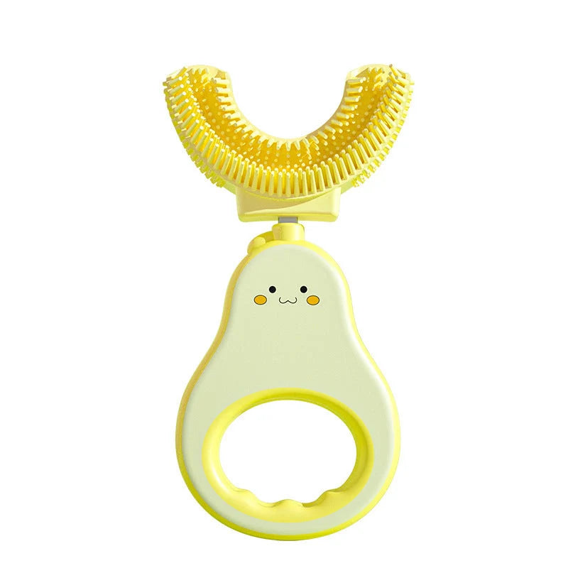 Creativity Baby Q Cute Teeth U-shaped Silicone Toothbrush for children in light yellow and sea foam green