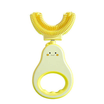 Creativity Baby Q Cute Teeth U-shaped Silicone Toothbrush for children in light yellow and sea foam green