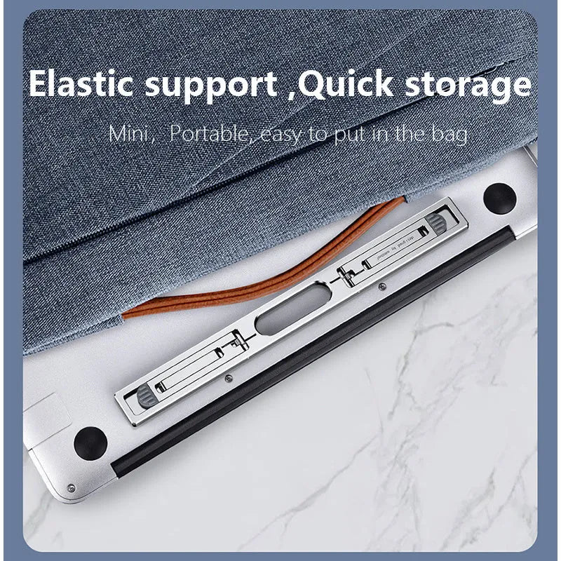 Aluminum alloy laptop cooling stand in dark grey or silver on a desk