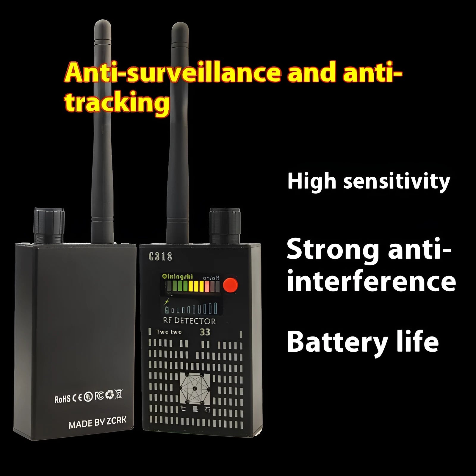 G318 professional anti-eavesdropping signal detector unit shown from the front.