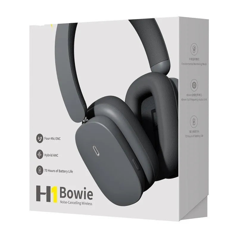 Active noise reduction Bluetooth 5.2 headset in beige with head-mounted design and microphone