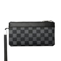 Black men's cowhide leather clutch wallet showing front view and open interior with polyester lining