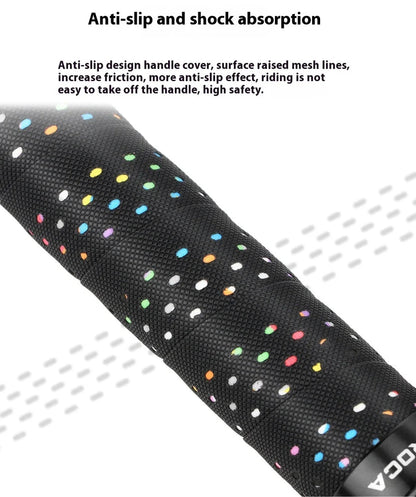 Lockable bicycle handlebar covers with anti-slip winding pattern in black-red colour combination