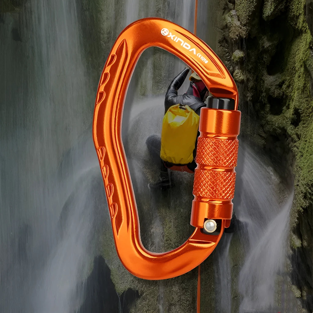Automatic master lock climbing carabiner in five colour options for outdoor rock climbing