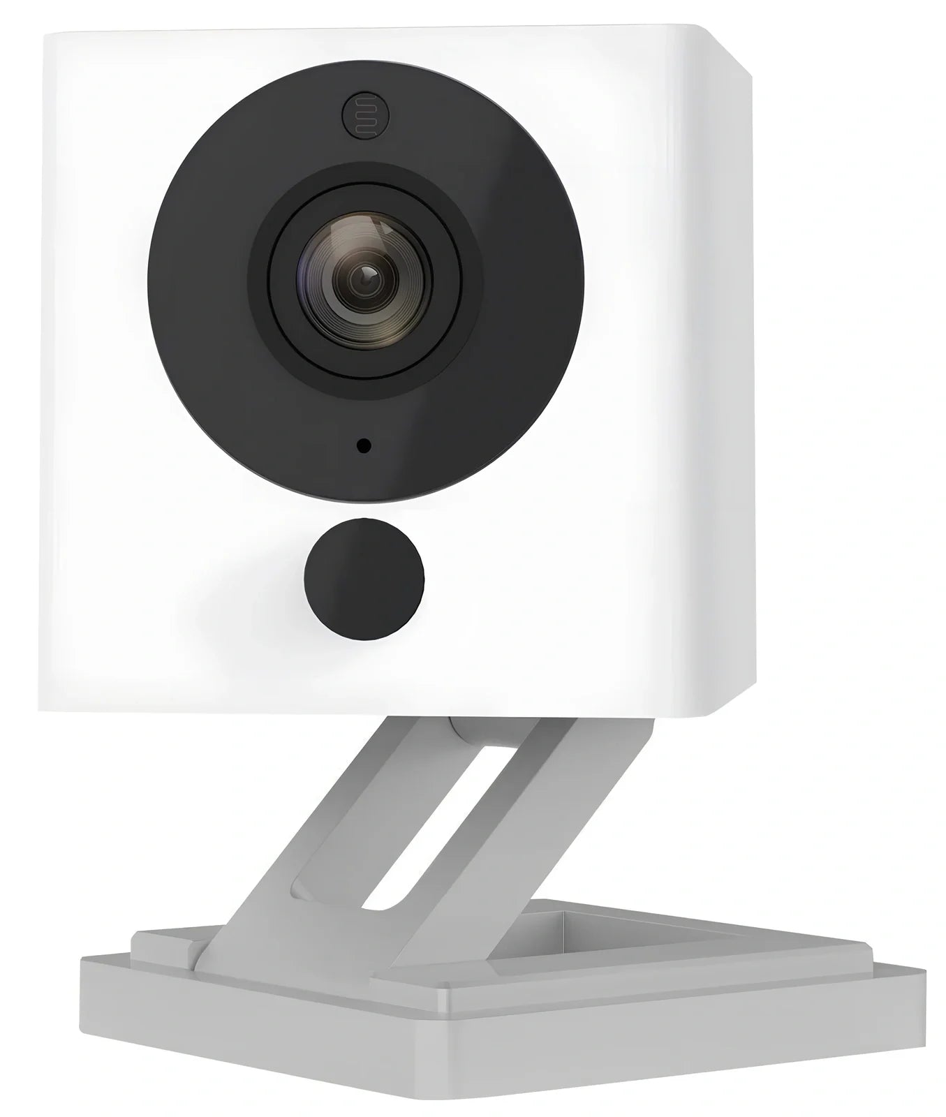 White wireless smart home camera with 1920x1080 resolution, 3.6 mm lens, and motion alarm for indoor security