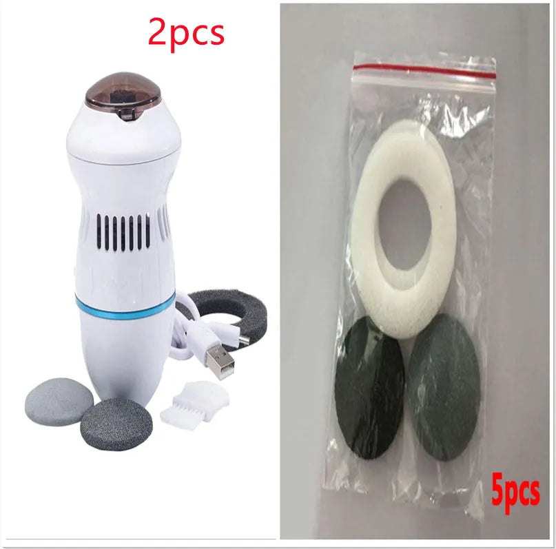 Multifunctional electric foot file grinder machine with vacuum absorption system, two diamond grinders, and USB charging in beige