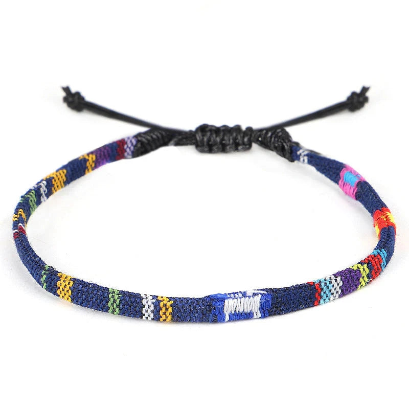 Hand woven rainbow colour bohemian style anklet for men and women