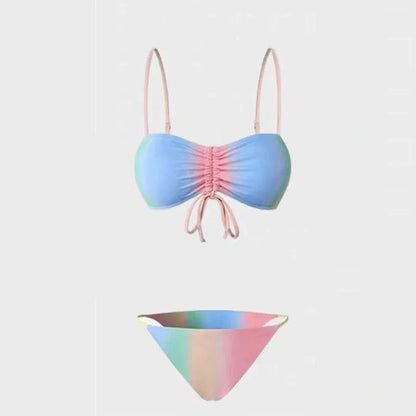 Women's lace-up front bikini swimsuit with triangle top and tie-side bottoms in colour-matching polyester fabric