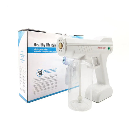 Handheld wireless atomizing fogger with blue light for disinfection