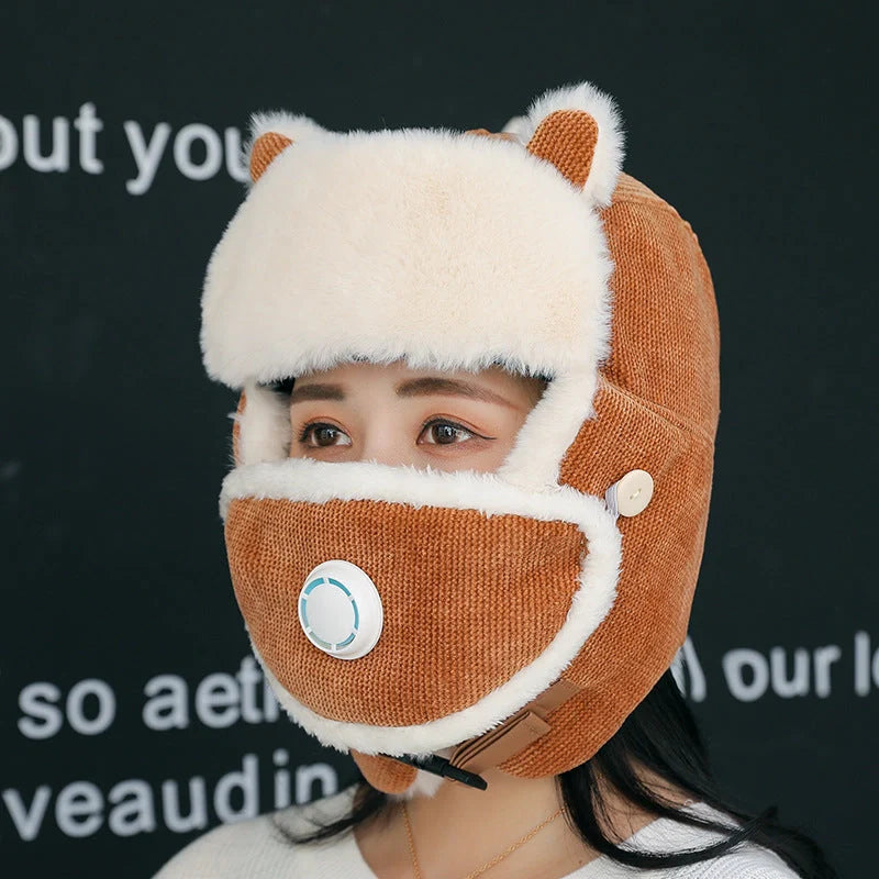 Women's Russian trapper hat in plush velvet with earflaps for winter warmth