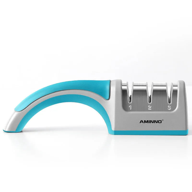 4-in-1 multi-functional knife sharpener in black with multiple sharpening rods