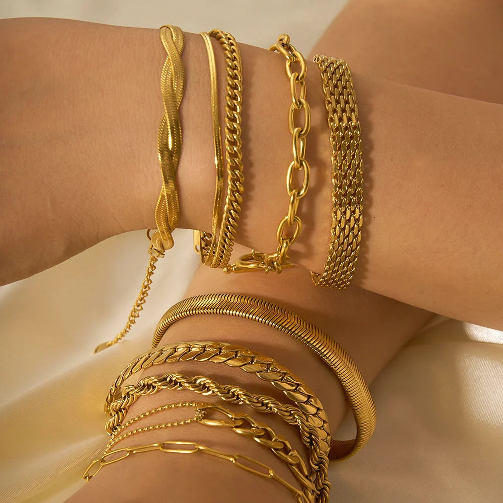 Stainless steel ornament bracelet with real gold treatment in various colours