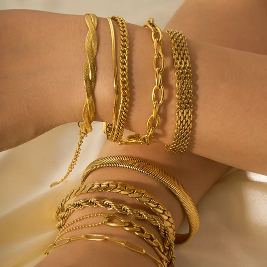 Stainless steel ornament bracelet with real gold treatment in various colours