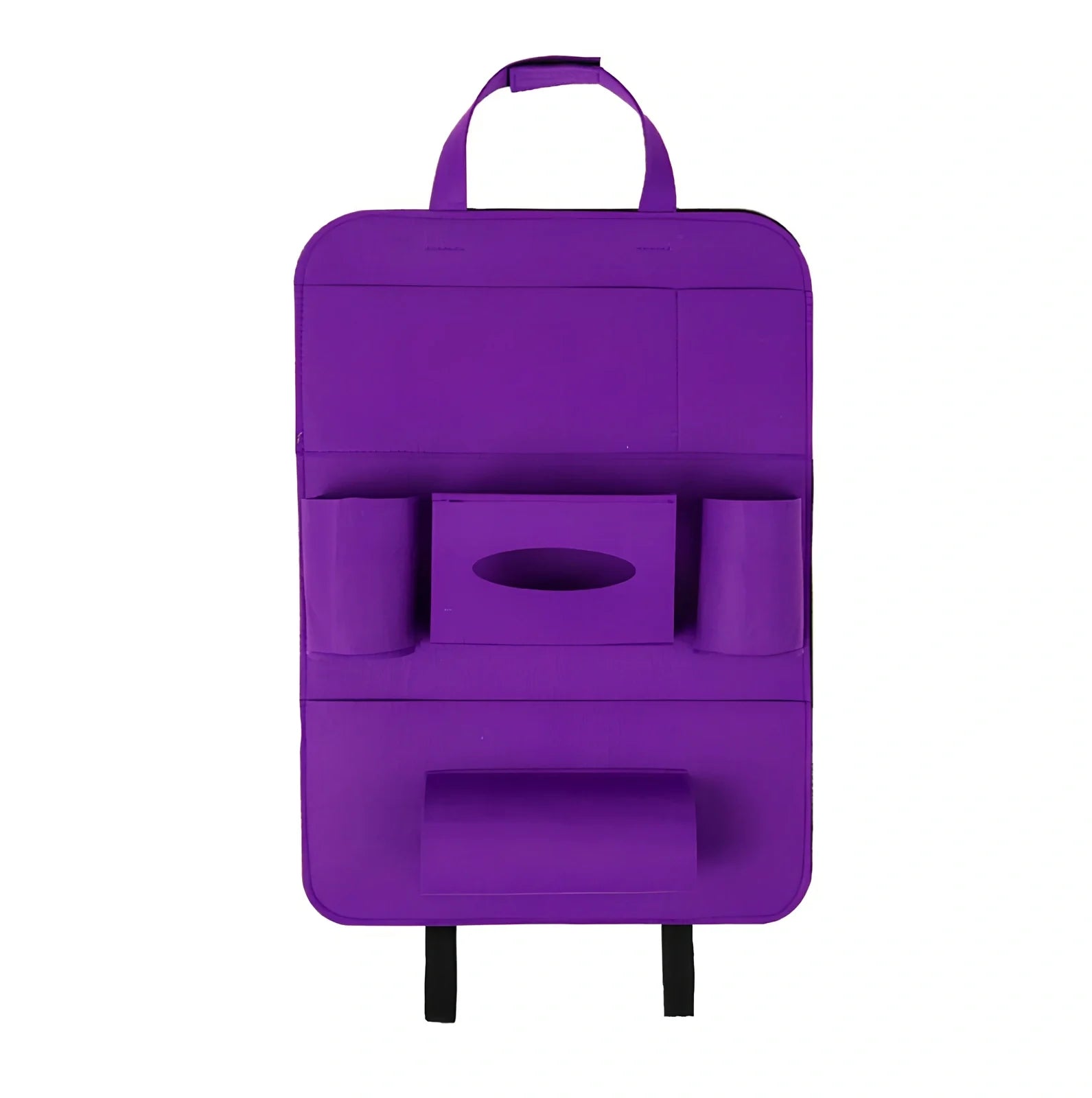 Car backseat organiser with multiple pockets measuring 40x55cm in wool felt material