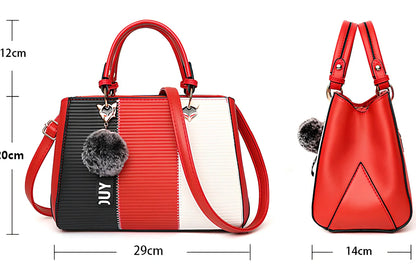 Women's grey PU leather patchwork messenger bag with crossbody strap and magnetic closure