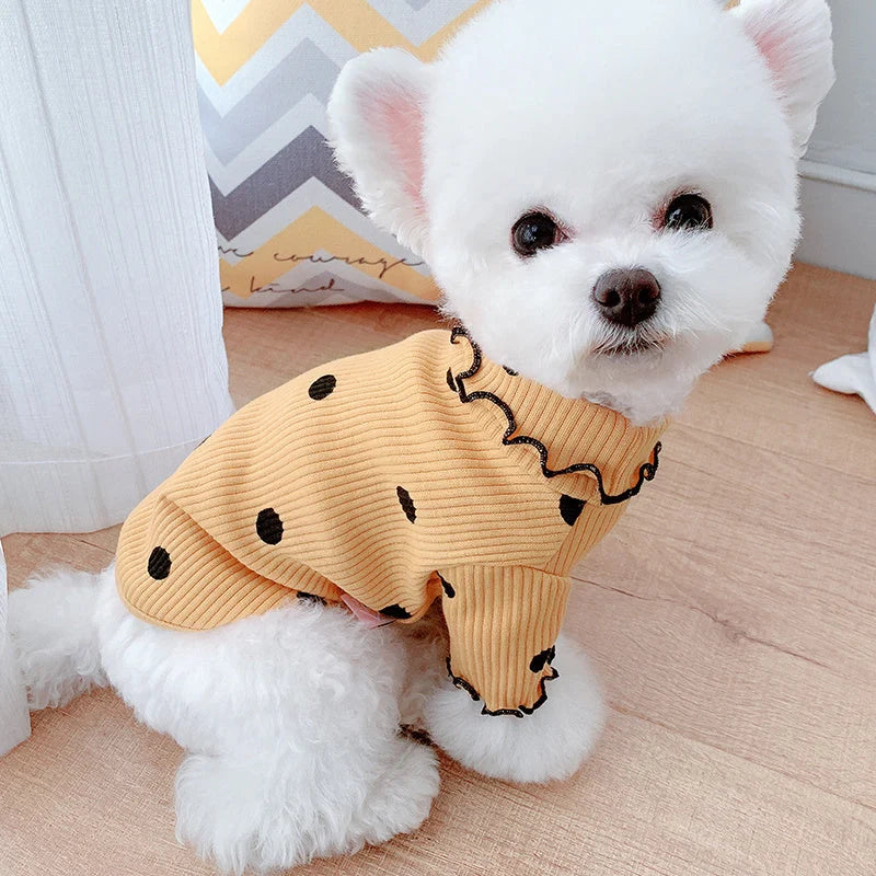 Dot turtleneck dog bottoming shirt in cotton with polka dot design