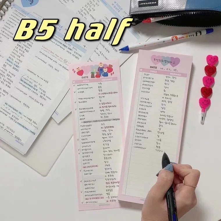 Vertical English words learning notepad in B5 half size with double-sided printing