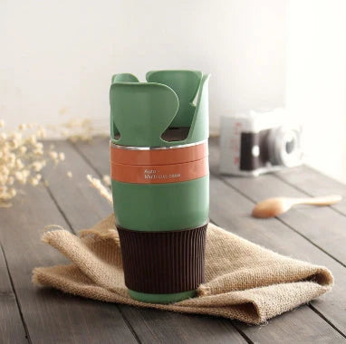 Rotatable ABS car cup holder in green, black, and pink for convenient drink storage