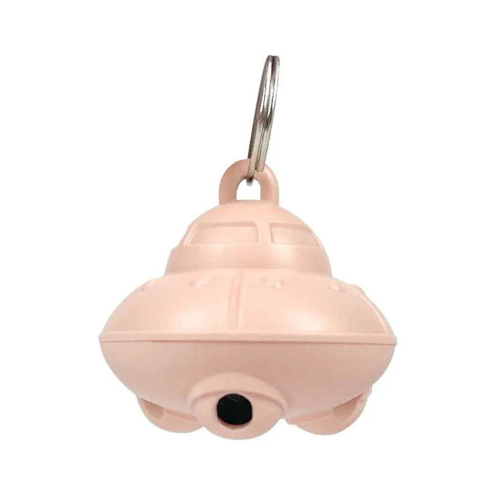 Green automatic cat laser toy attached to collar showing 360-degree rotation feature