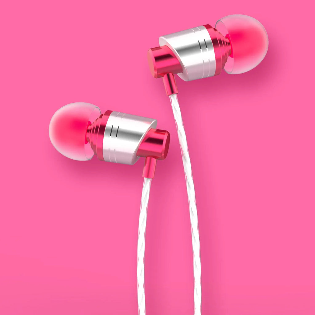 Black in-ear wired headphones with 3.5mm plug, microphone on cable, and silicone ear tips.