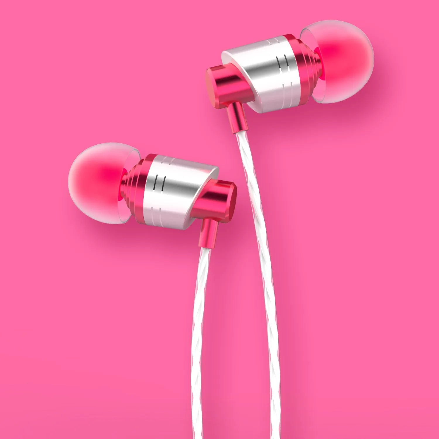 Black in-ear wired headphones with 3.5mm plug, microphone on cable, and silicone ear tips.