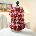 Red plaid polyester trench coat for a dog, shown in size M with 40 cm chest.